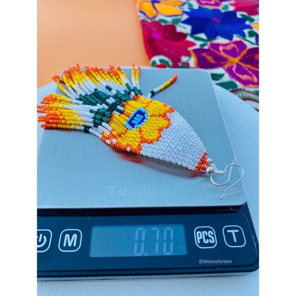 Mexican Earrings, Huichol Earrings, Floral Mexican Earrings, Boho Floral Earring - Picture 5 of 6